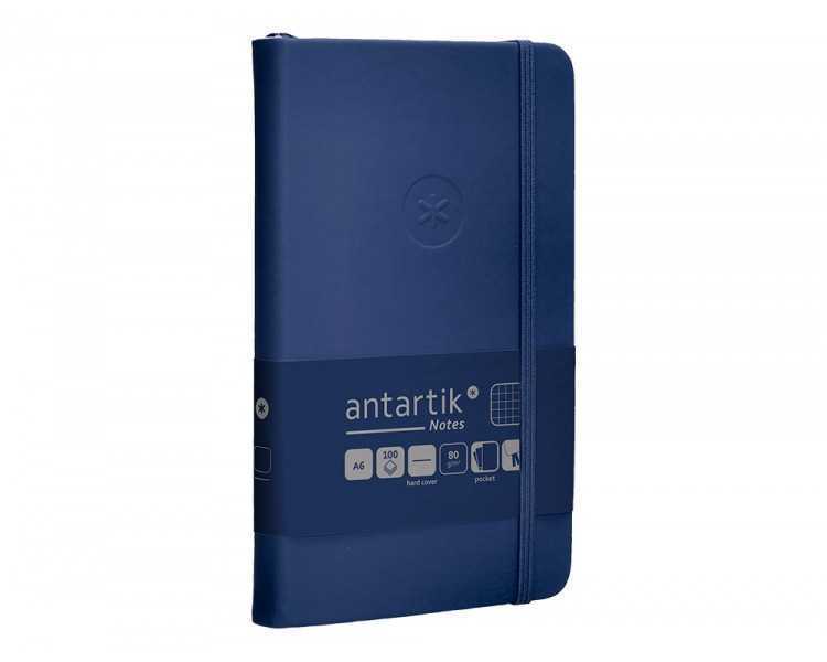 Cuaderno con gomilla antartik notes tapa dura a6 hojas cuadricula azul marino 100 hojas 80 gr fsc