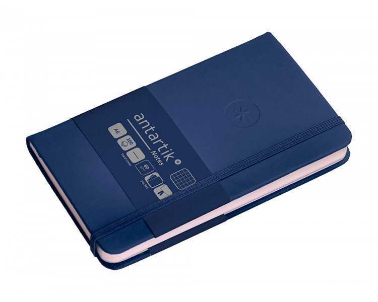 Cuaderno con gomilla antartik notes tapa dura a6 hojas cuadricula azul marino 100 hojas 80 gr fsc