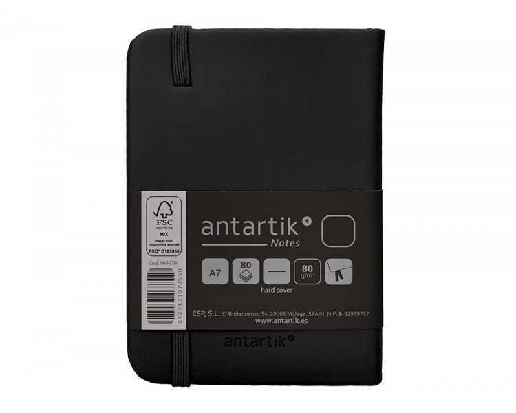 Cuaderno con gomilla antartik notes tapa dura a7 hojas lisas negro 80 hojas 80 gr fsc