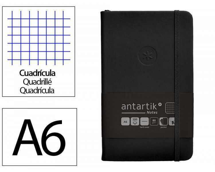 Cuaderno con gomilla antartik notes tapa dura a6 hojas cuadricula negro 100 hojas 80 gr fsc
