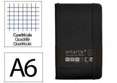 Cuaderno con gomilla antartik notes tapa dura a6 hojas cuadricula negro 100 hojas 80 gr fsc