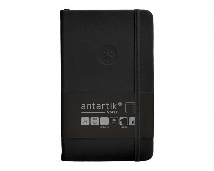 Cuaderno con gomilla antartik notes tapa dura a6 hojas cuadricula negro 100 hojas 80 gr fsc