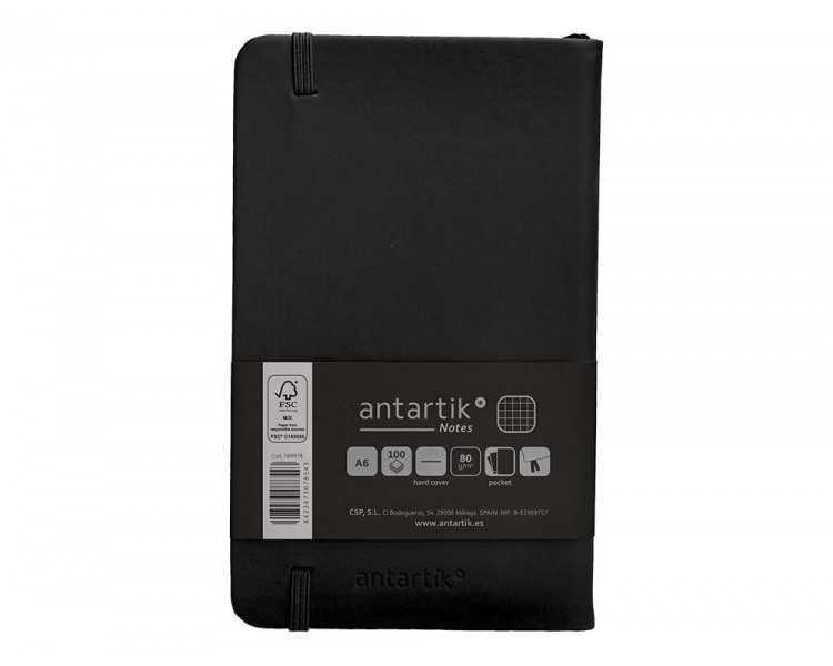 Cuaderno con gomilla antartik notes tapa dura a6 hojas cuadricula negro 100 hojas 80 gr fsc