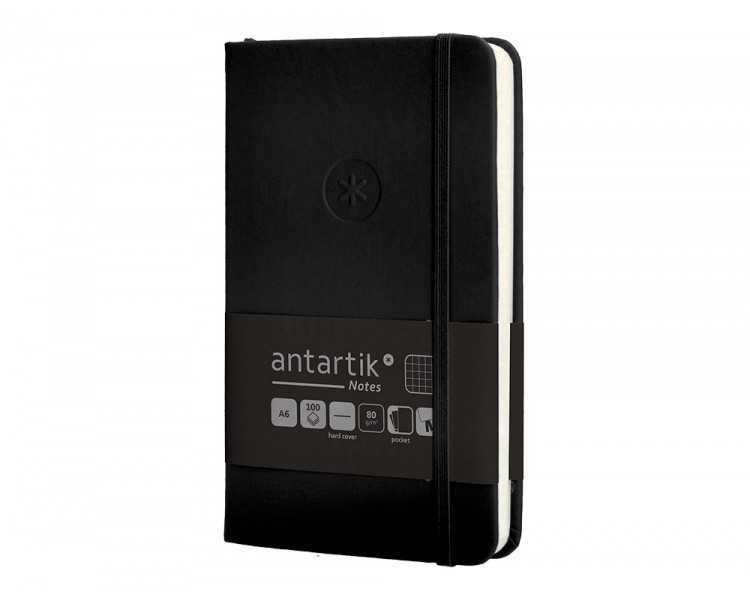 Cuaderno con gomilla antartik notes tapa dura a6 hojas cuadricula negro 100 hojas 80 gr fsc