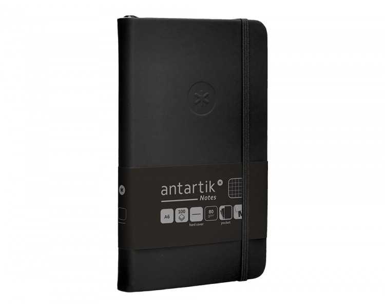Cuaderno con gomilla antartik notes tapa dura a6 hojas cuadricula negro 100 hojas 80 gr fsc