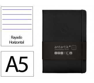 Cuaderno con gomilla antartik notes tapa dura a5 hojas rayas negro 100 hojas 80 gr fsc