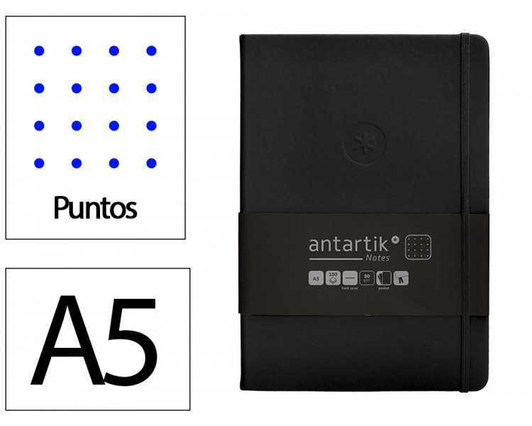 Cuaderno con gomilla antartik notes tapa dura a5 hojas puntos negro 100 hojas 80 gr fsc