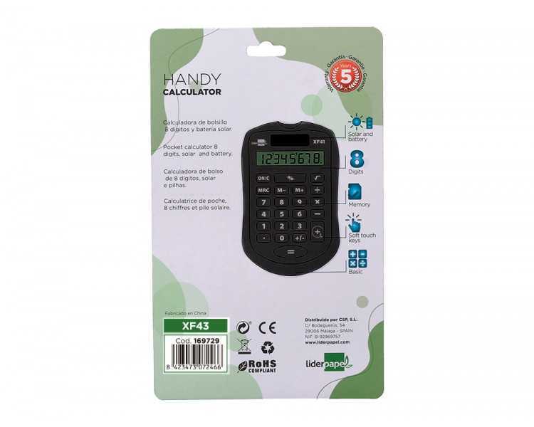 Calculadora liderpapel bolsillo xf43 8 digitos solar y pilas color negro 94x59,5x10,5mm