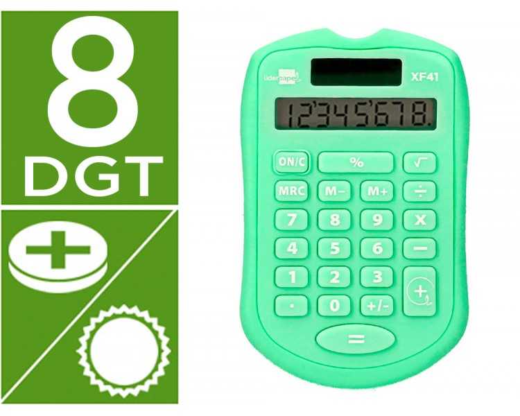 Calculadora liderpapel bolsillo xf42 8 digitos solar y pilas color verde 94x59,5x10,5mm