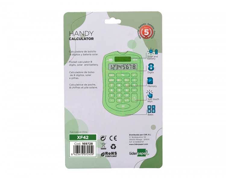 Calculadora liderpapel bolsillo xf42 8 digitos solar y pilas color verde 94x59,5x10,5mm