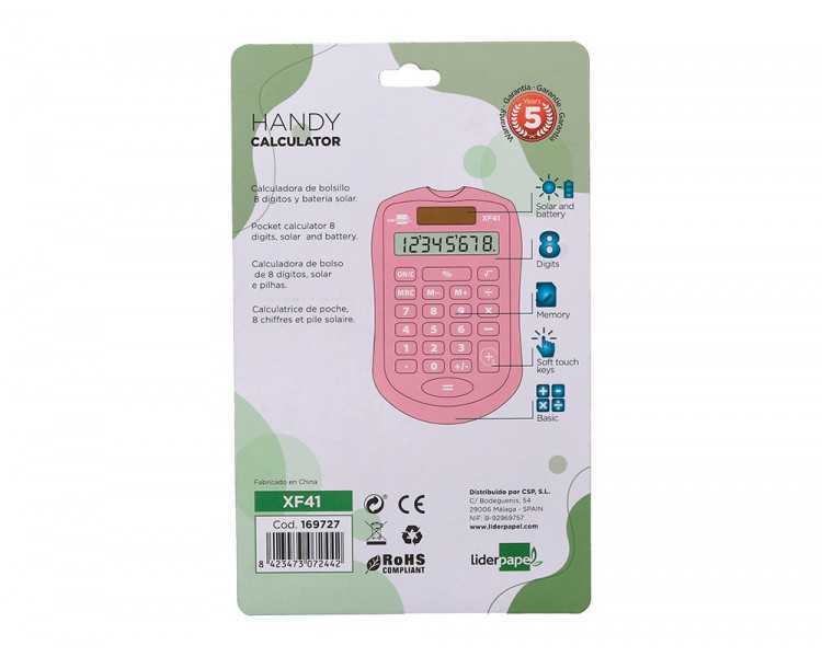 Calculadora liderpapel bolsillo xf41 8 digitos solar y pilas color rosa 94x59,5x10,5mm