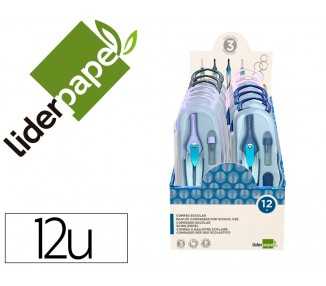 Compas liderpapel lock device con adaptador universal y tubo de minas expositor con 12 unidades colores surtidos
