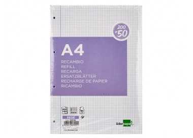 Recambio liderpapel a4 200+50 hojas 90g/m2 cuadro 4 mm con margen 4 taladros Recambio liderpapel a4 200+50 hojas 90g/m2 cuadro 4 mm con margen 4 taladros