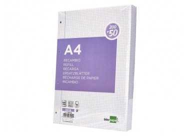 Recambio liderpapel a4 200+50 hojas 90g/m2 cuadro 4 mm con margen 4 taladros Recambio liderpapel a4 200+50 hojas 90g/m2 cuadro 4 mm con margen 4 taladros