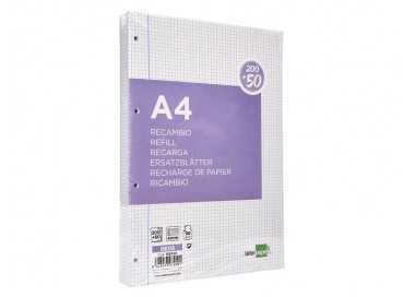 Recambio liderpapel a4 200+50 hojas 90g/m2 cuadro 4 mm con margen 4 taladros Recambio liderpapel a4 200+50 hojas 90g/m2 cuadro 4 mm con margen 4 taladros