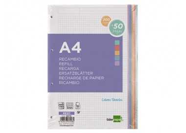 Recambio liderpapel a4 200+50 hojas 90g/m2 cuadro 5 mm 4 taladros bandas de 5 colores Recambio liderpapel a4 200+50 hojas 90g/m2 cuadro 5 mm 4 taladros bandas de 5 colores