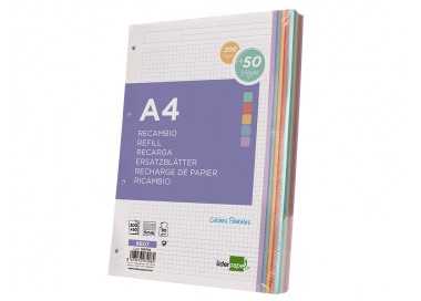 Recambio liderpapel a4 200+50 hojas 90g/m2 cuadro 5 mm 4 taladros bandas de 5 colores Recambio liderpapel a4 200+50 hojas 90g/m2 cuadro 5 mm 4 taladros bandas de 5 colores