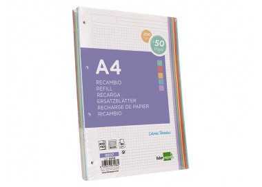 Recambio liderpapel a4 200+50 hojas 90g/m2 cuadro 5 mm 4 taladros bandas de 5 colores Recambio liderpapel a4 200+50 hojas 90g/m2 cuadro 5 mm 4 taladros bandas de 5 colores