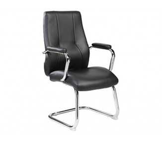 Silla rocada confidente brazos fijos estructura cromada asiento y respaldo tapizado similpiel negro