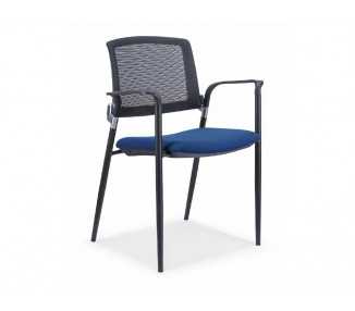 Silla rocada confidente brazos fijos estructura metalica asiento tela ignifuga azul respaldo malla