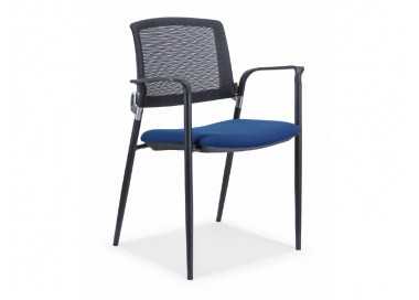 Silla rocada confidente brazos fijos estructura metalica asiento tela ignifuga azul respaldo malla