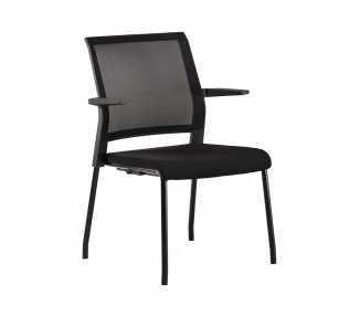 Silla rocada confidente brazos fijos estructura metalica asiento tela ignifuga negro respaldo malla