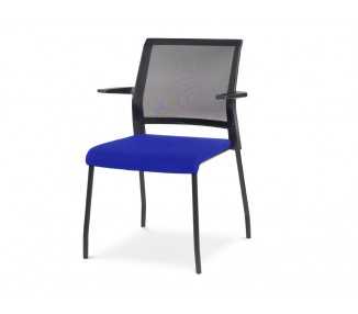 Silla rocada confidente brazos fijos estructura metalica asiento tela ignifuga azul respaldo malla