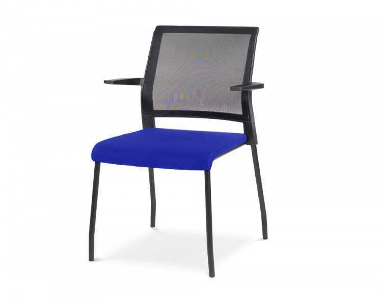 Silla rocada confidente brazos fijos estructura metalica asiento tela ignifuga azul respaldo malla