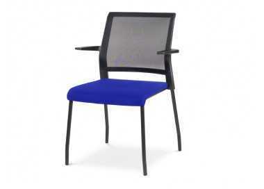 Silla rocada confidente brazos fijos estructura metalica asiento tela ignifuga azul respaldo malla