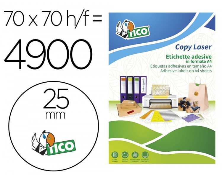 Etiqueta adhesiva tico naranja fluorescentes permanente fsc laser/inkjet/fotocopia redonda 25 mmcaja de 4900 unidades