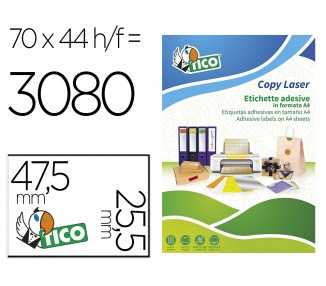 Etiqueta adhesiva tico rojo fl uorescentes permanente fsc laser/inkjet/fotocopia 47,5x25,5 mmcaja de 3080 unidades