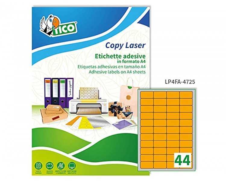 Etiqueta adhesiva tico naranja fluorescentes permanente fsclaser/inkjet/fotocopia 47,5x25,5 mm caja de 3080 unidades