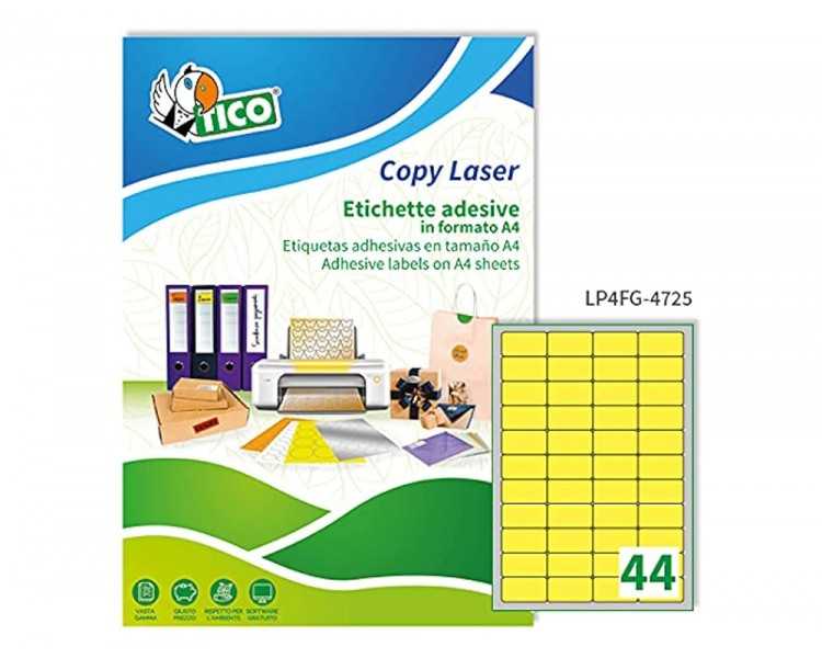 Etiqueta adhesiva tico amarill o fluorescentes permanente fsclaser/inkjet/fotocopia 47,5x25,5 mm caja de 3080 unidades