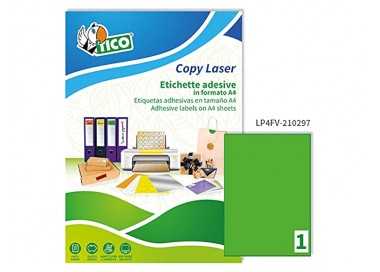 Etiqueta adhesiva tico verde f luorescentes permanente fsc laser/inkjet/fotocopia 210x297 mmcaja de 70 unidades