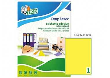 Etiqueta adhesiva tico amarill o fluorescentes permanente fsclaser/inkjet/fotocopia 210x297mm caja de 70 unidades