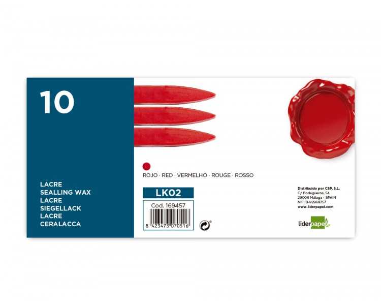 Lacre liderpapel rojo caja de 10 barras