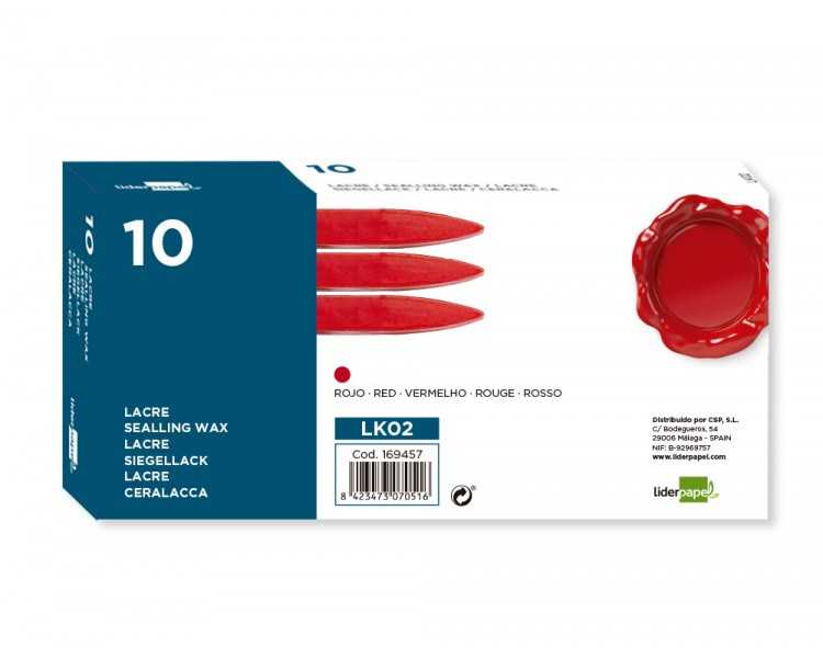 Lacre liderpapel rojo caja de 10 barras