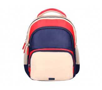 Cartera escolar liderpapel moc hila multibolsillo infantil azul marino rojo beige 350x110x270 mm
