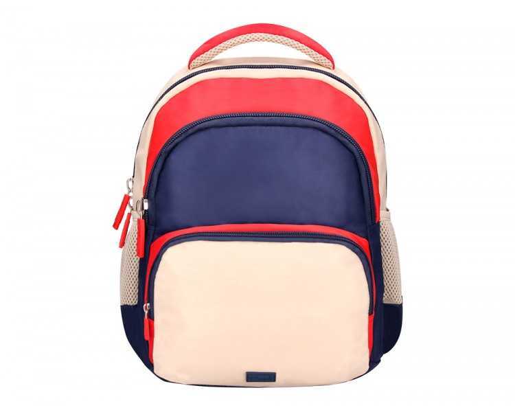 Cartera escolar liderpapel moc hila multibolsillo infantil azul marino rojo beige 350x110x270 mm