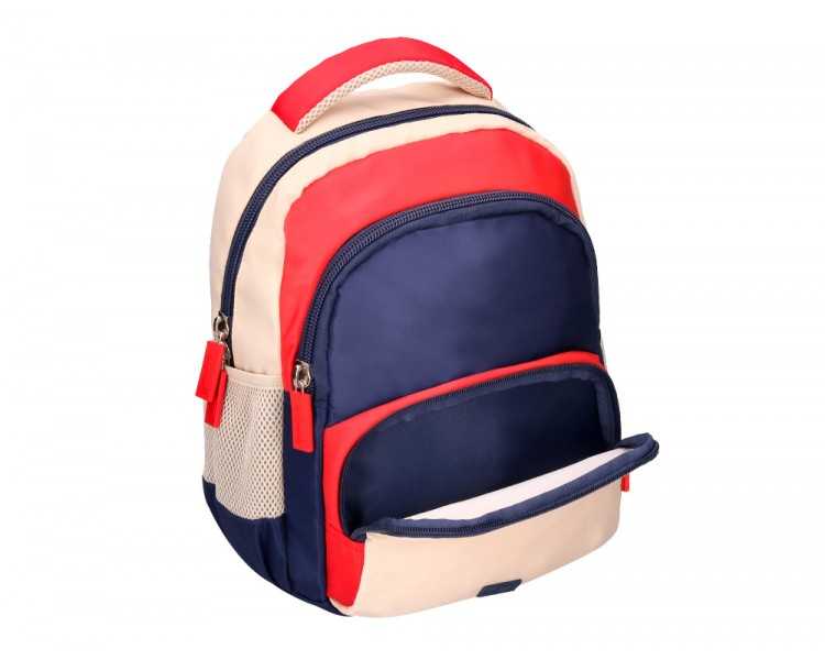 Cartera escolar liderpapel moc hila multibolsillo infantil azul marino rojo beige 350x110x270 mm