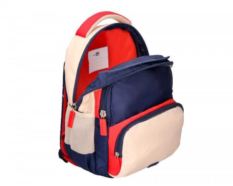 Cartera escolar liderpapel moc hila multibolsillo infantil azul marino rojo beige 350x110x270 mm
