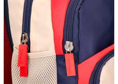 Cartera escolar liderpapel moc hila multibolsillo infantil azul marino rojo beige 350x110x270 mm
