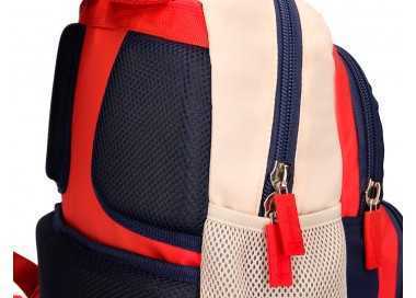 Cartera escolar liderpapel moc hila multibolsillo infantil azul marino rojo beige 350x110x270 mm