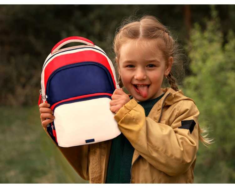 Cartera escolar liderpapel moc hila multibolsillo infantil azul marino rojo beige 350x110x270 mm