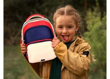Cartera escolar liderpapel moc hila multibolsillo infantil azul marino rojo beige 350x110x270 mm