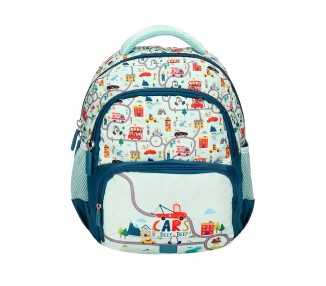 Cartera escolar liderpapel moc hila multibolsillo infantil cars azul 350x110x270 mm