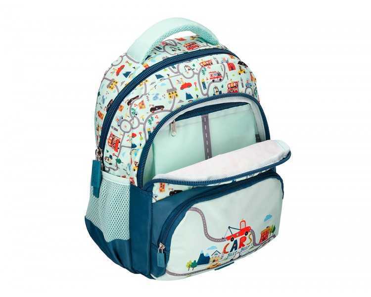 Cartera escolar liderpapel moc hila multibolsillo infantil cars azul 350x110x270 mm