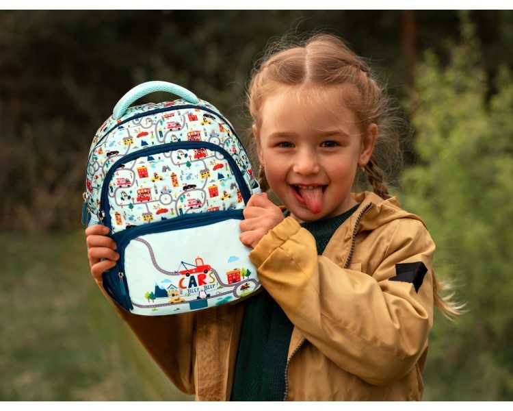 Cartera escolar liderpapel moc hila multibolsillo infantil cars azul 350x110x270 mm