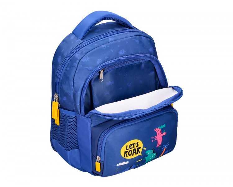 Cartera escolar liderpapel moc hila multibolsillo infantil dino azul 350x110x270 mm