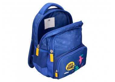 Cartera escolar liderpapel moc hila multibolsillo infantil dino azul 350x110x270 mm